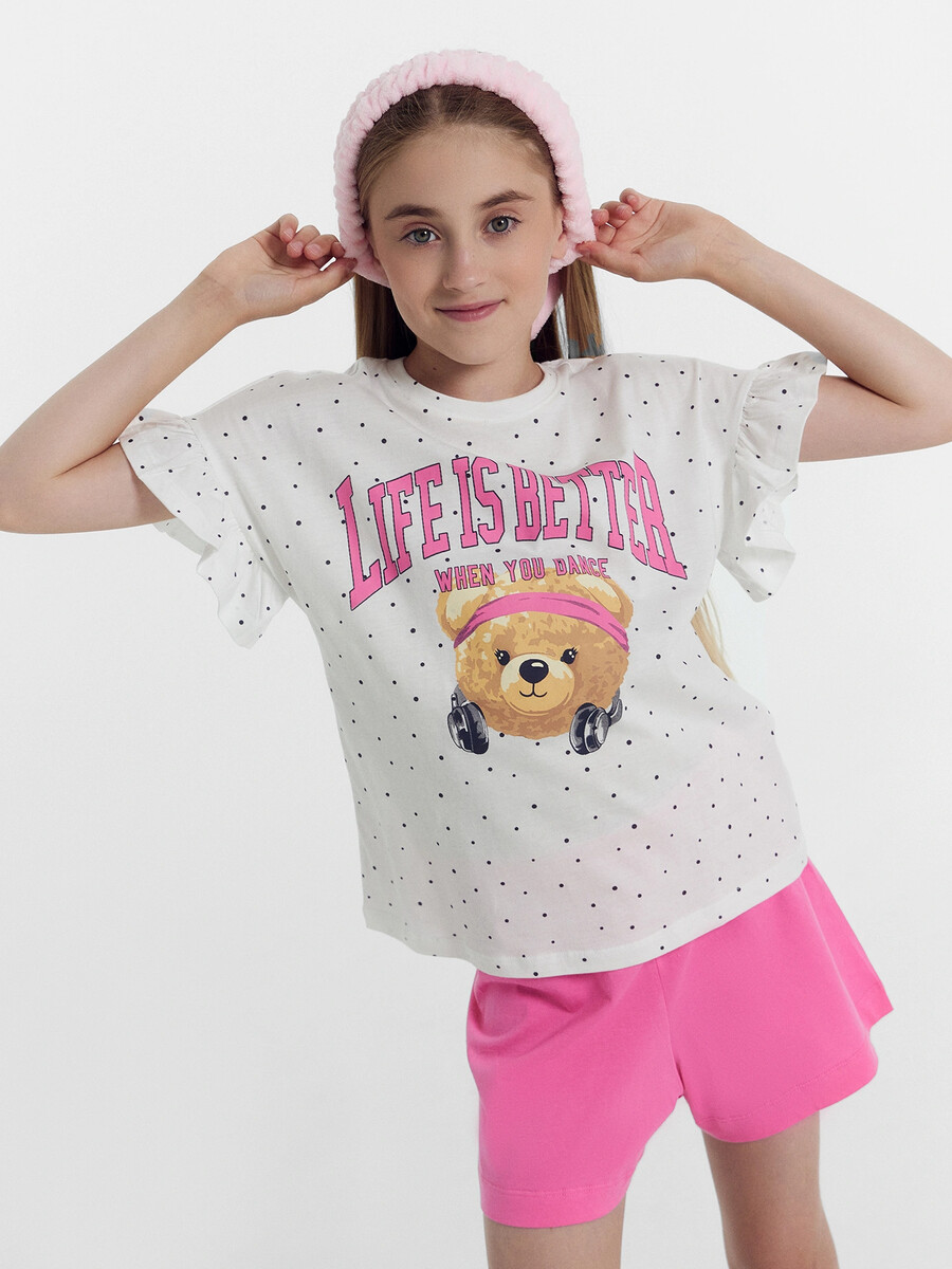 Комплект для девочек (футболка, шорты), Белый;мелкая крапинка +розовый космос
Комплект для девочек (футболка, шорты), Белый;мелкая крапинка +розовый космос