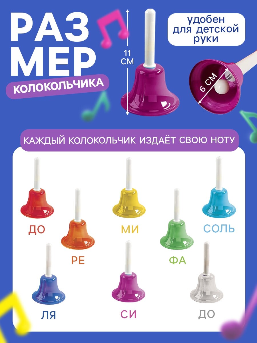 Музыкальные диатонические колокольчики, набор 8 шт., 4 мелодии для изучения, Разноцветный
Музыкальные диатонические колокольчики, набор 8 шт., 4 мелодии для изучения, Разноцветный