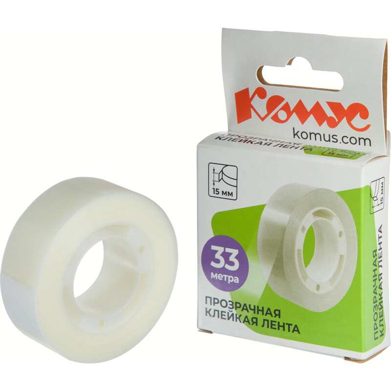 Клейкая лента канцелярская Комус прозрачная 15 мм x 33 м
Клейкая лента канцелярская Комус прозрачная 15 мм x 33 м