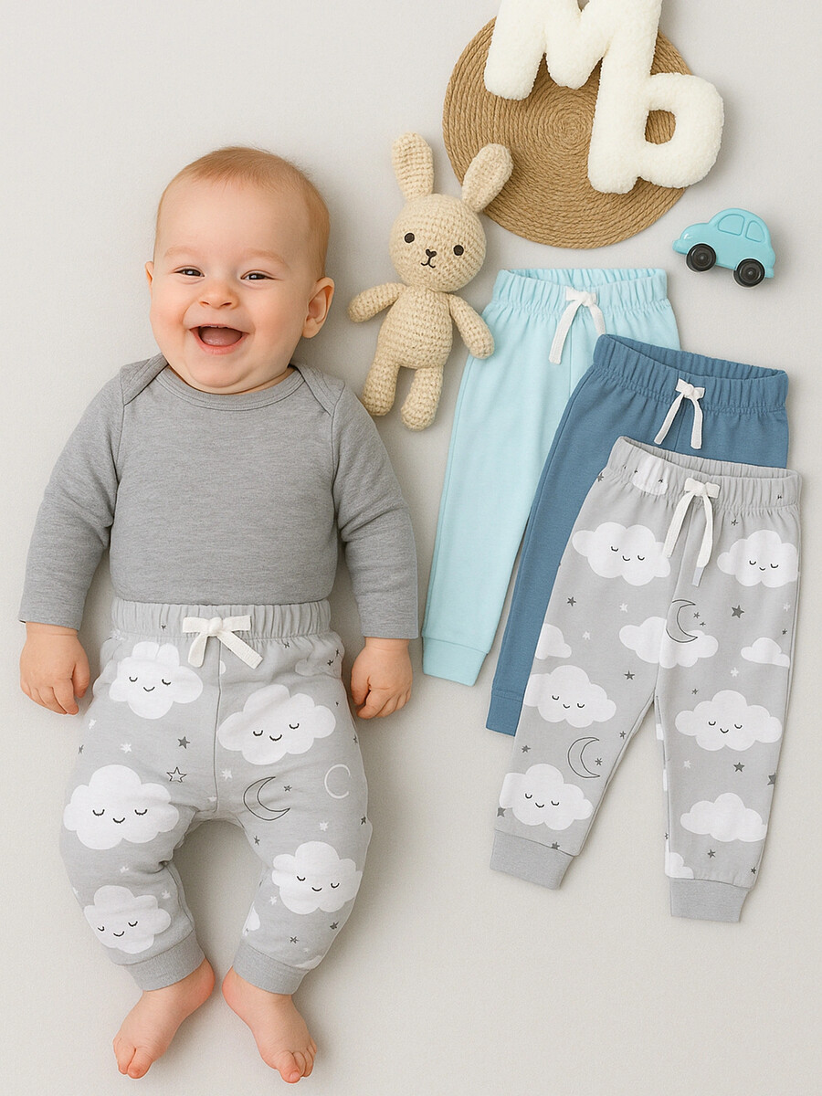 Ползунки детские (3шт.), Голубой;синий;голубой +облака на сером +сине -серый
Ползунки детские (3шт.), Голубой;синий;голубой +облака на сером +сине -серый