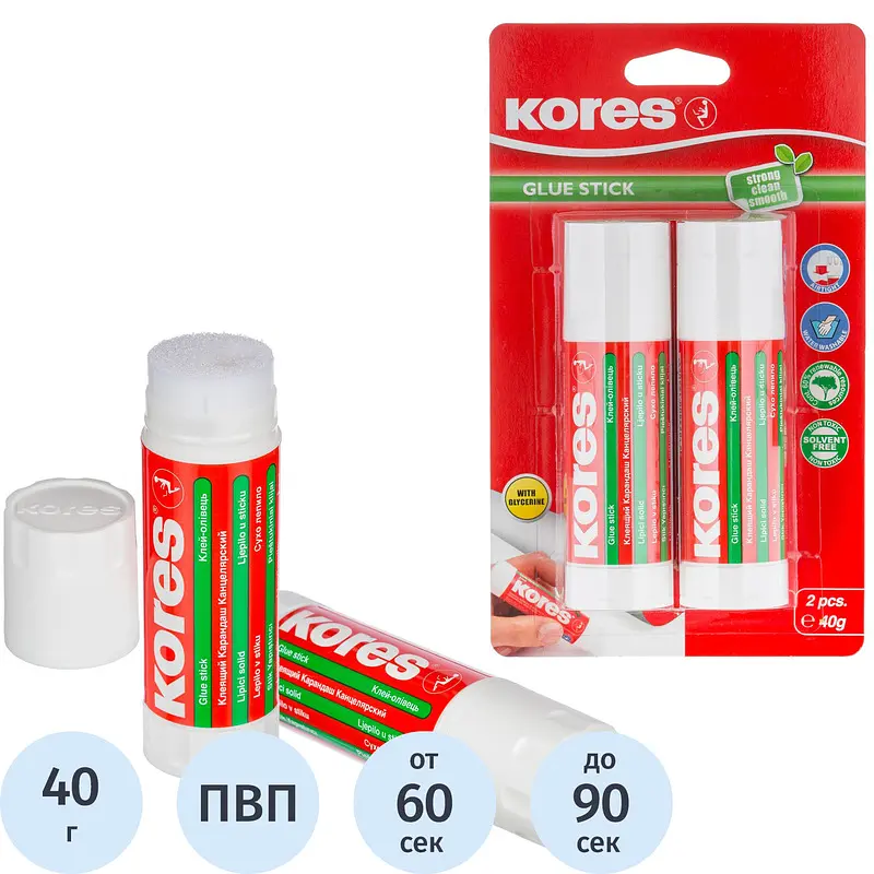 Клей-карандаш Kores 40 г (2 штуки в упаковке)
Клей-карандаш Kores 40 г (2 штуки в упаковке)