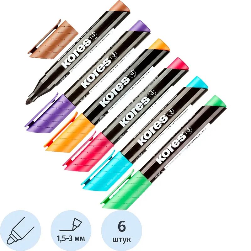 Набор маркеров перманентных Kores 6 цветов (толщина линии 1.5-3 мм) круглый наконечник
Набор маркеров перманентных Kores 6 цветов (толщина линии 1.5-3 мм) круглый наконечник