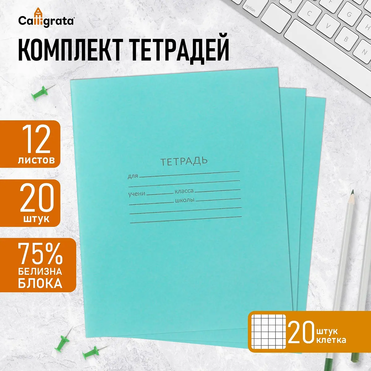 Набор тетрадей 12 листов в клетку, Зеленый
Набор тетрадей 12 листов в клетку, Зеленый