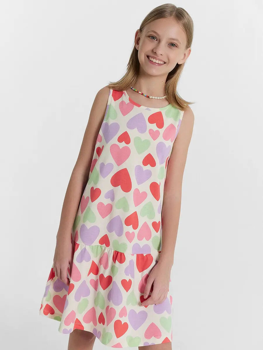 Платье для девочек, Разноцветный;сердечки на молочном
Платье для девочек, Разноцветный;сердечки на молочном