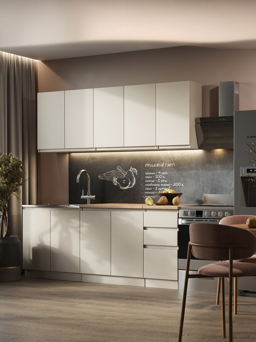 Кухонный гарнитур прямой, Бежевый
Кухонный гарнитур прямой, Бежевый