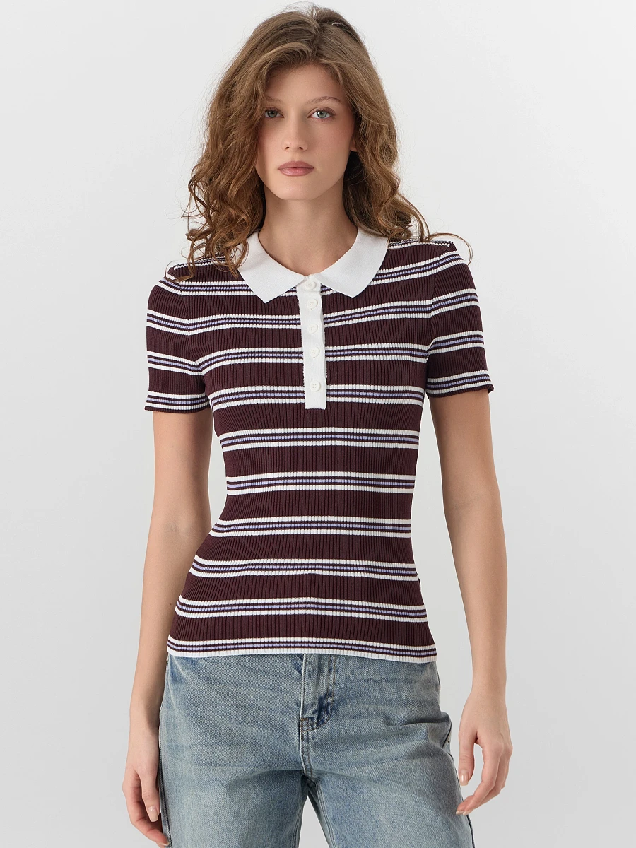 Джемпер женский коричневый с короткими рукавами, Коричневая полоска
Джемпер женский коричневый с короткими рукавами, Коричневая полоска