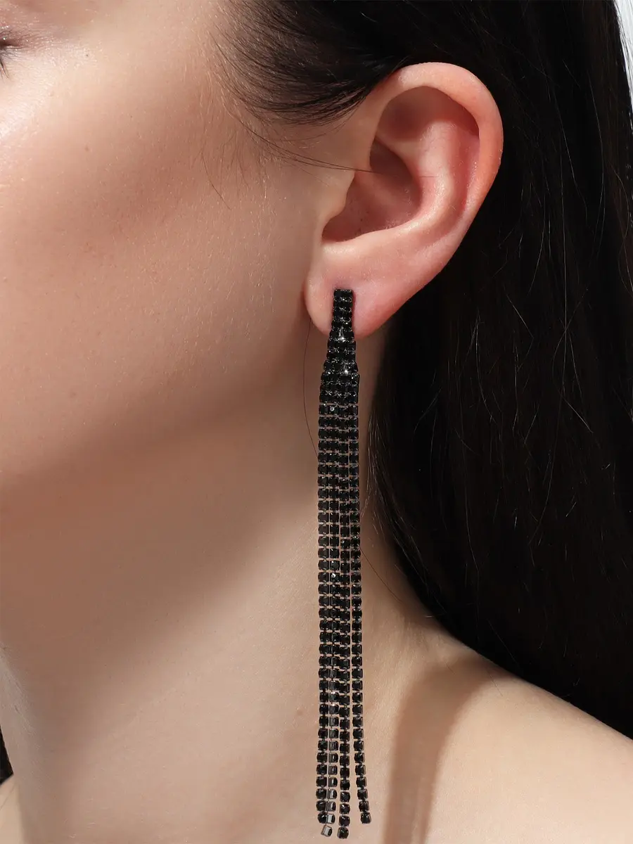 Серьги висячие со стразами, Черный
Серьги висячие со стразами, Черный