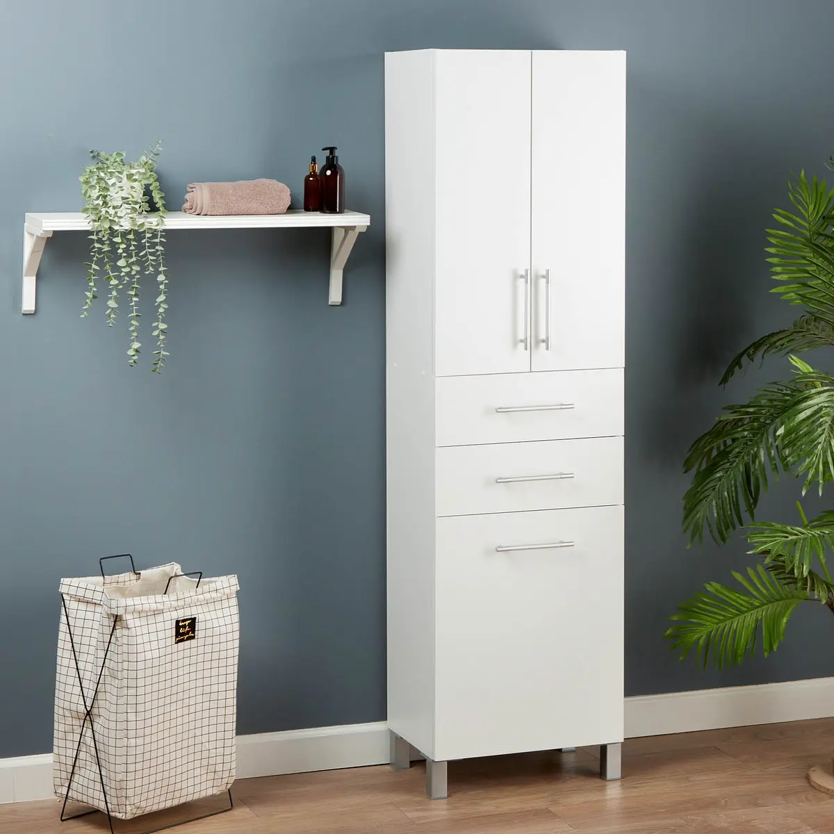 Шкаф – пенал для ванной комнаты, Белый
Шкаф – пенал для ванной комнаты, Белый