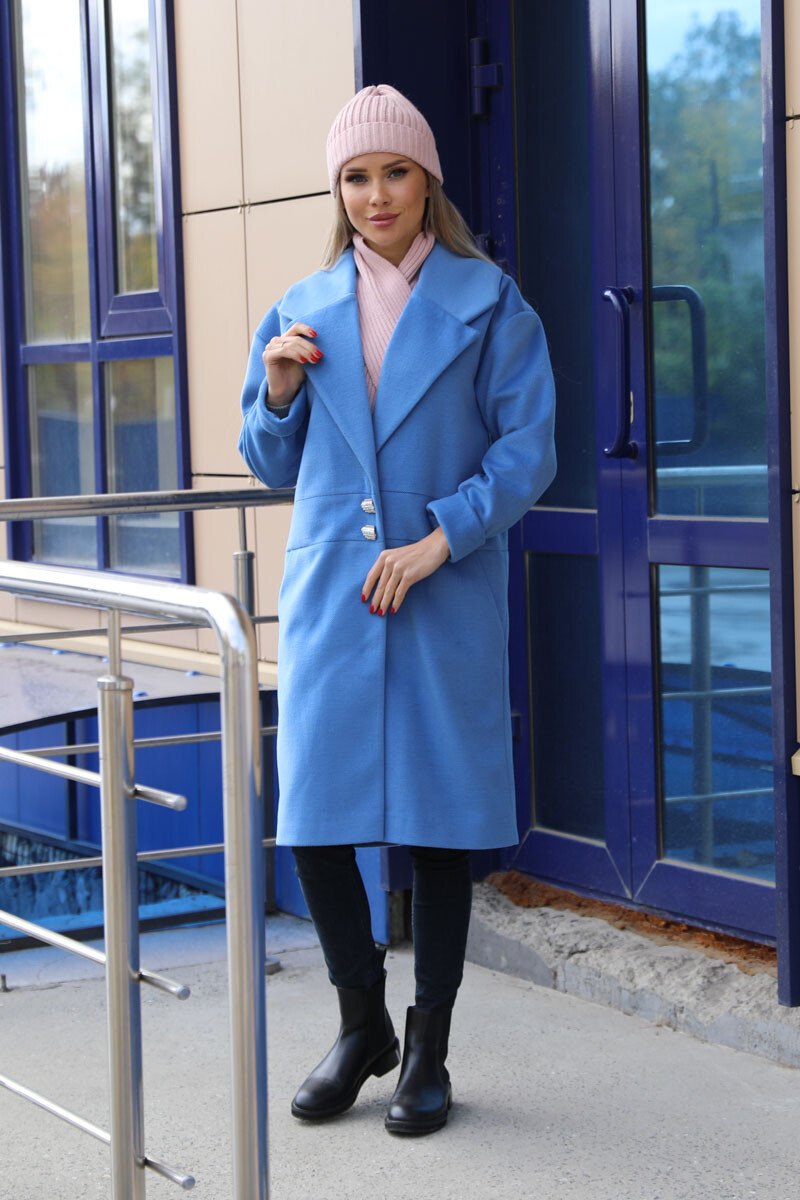 Пальто Wisell, размер 44, цвет голубой 0364323 однобортное - фото 5