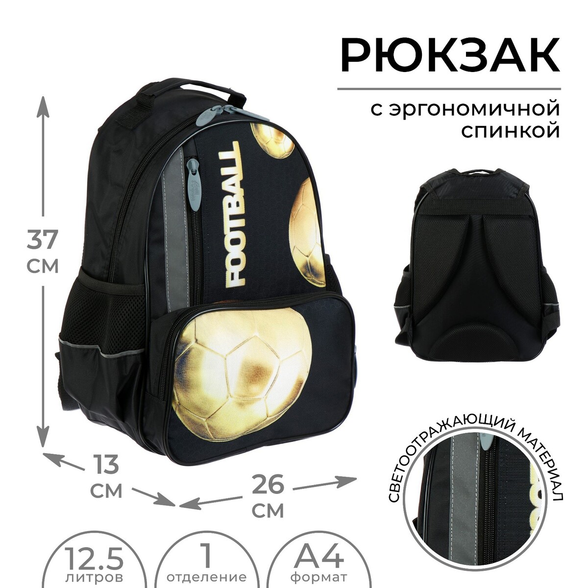 Рюкзак школьный, 37 х 26 х 13 см, эргономичная спинка, calligrata орт, Calligrata