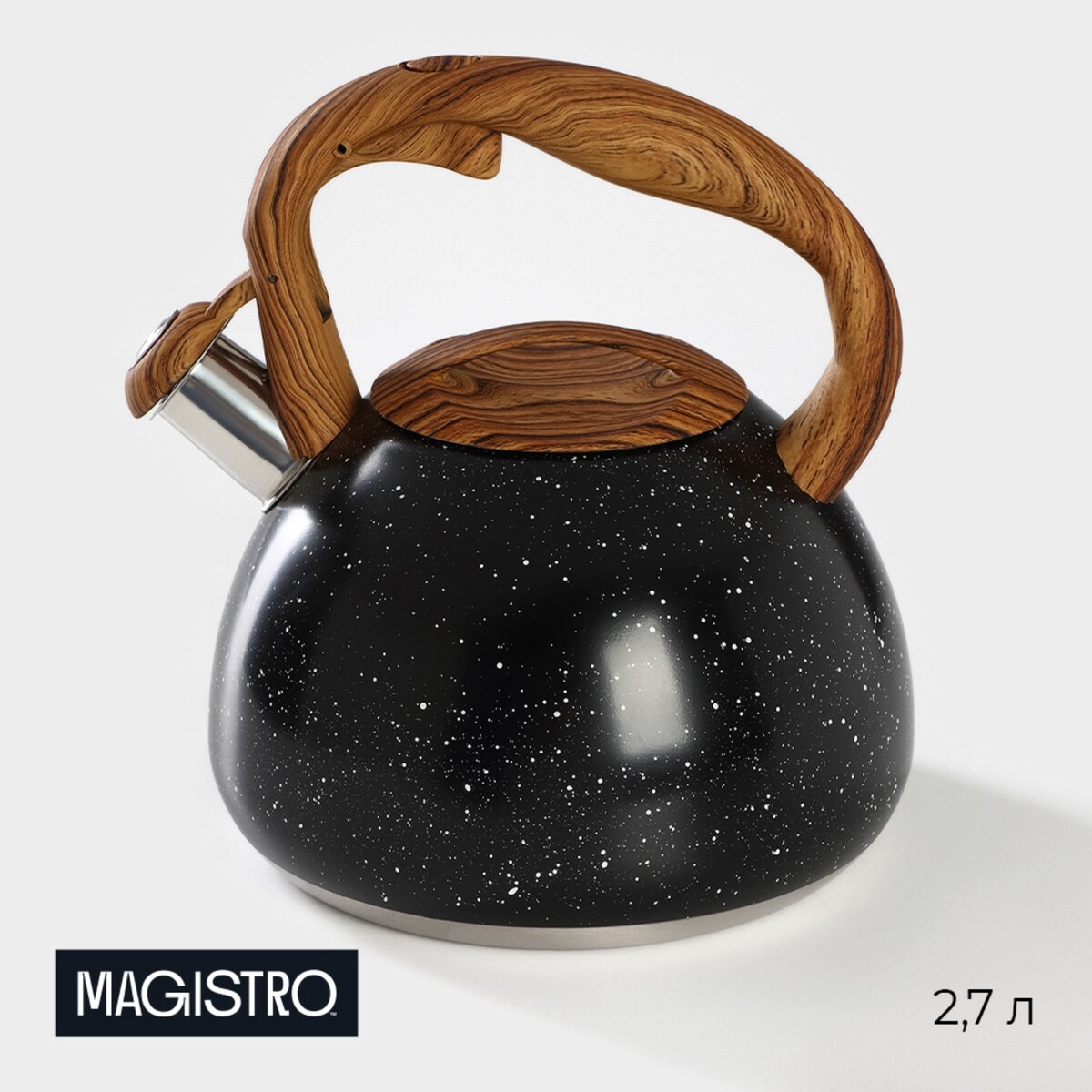 фото Чайник со свистком из нержавеющей стали magistro stone, 2,7 л, ручка soft-touch, индукция, цвет черный