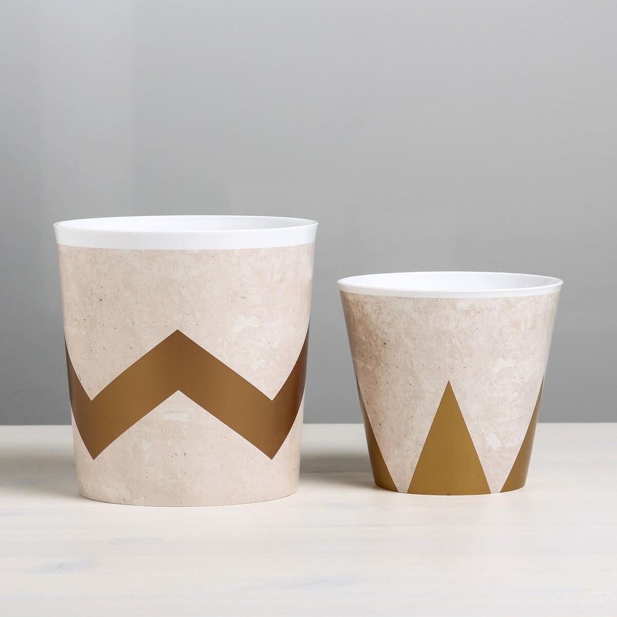 

Набор кашпо для цветов 2 в 1, Коричневый;бежевый