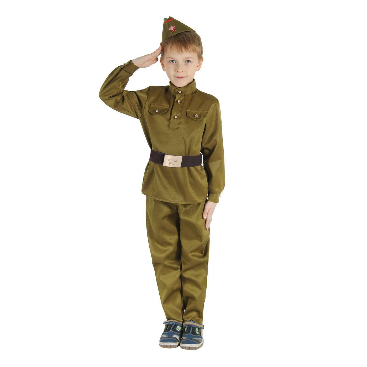 Детский карнавальный костюм комплект военный женский пилотка гимнастерка ремень с бляхой р 44 46 рост 164 см