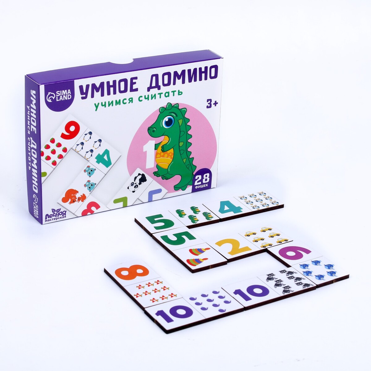 

Умное домино. учимся считать, 28 фишек, Разноцветный