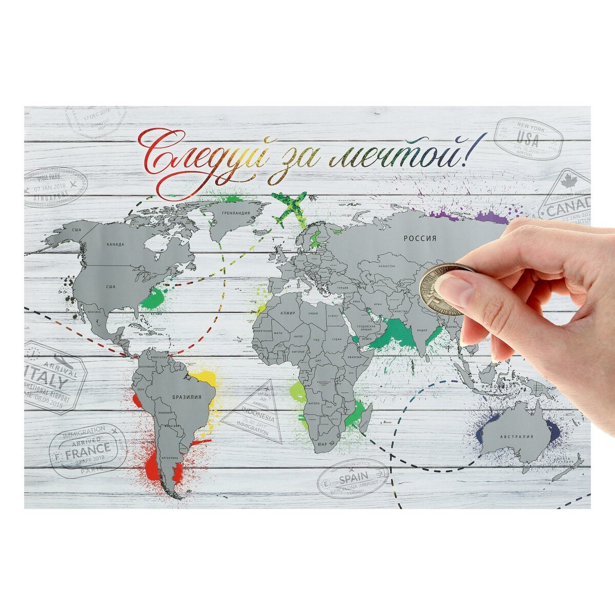 Географическая карта мира со скретч-слоем деревянный пазл eco wood art ewa большая карта мира 55x40 см 501 деталь