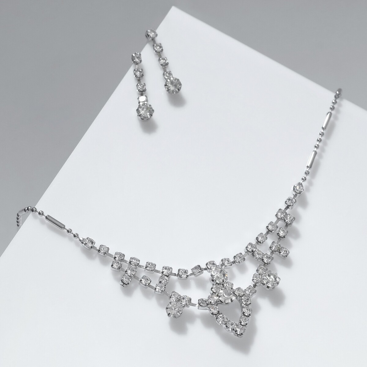 Набор 2 предмета: серьги, колье wedding, цвет белый в серебре, 45 см
