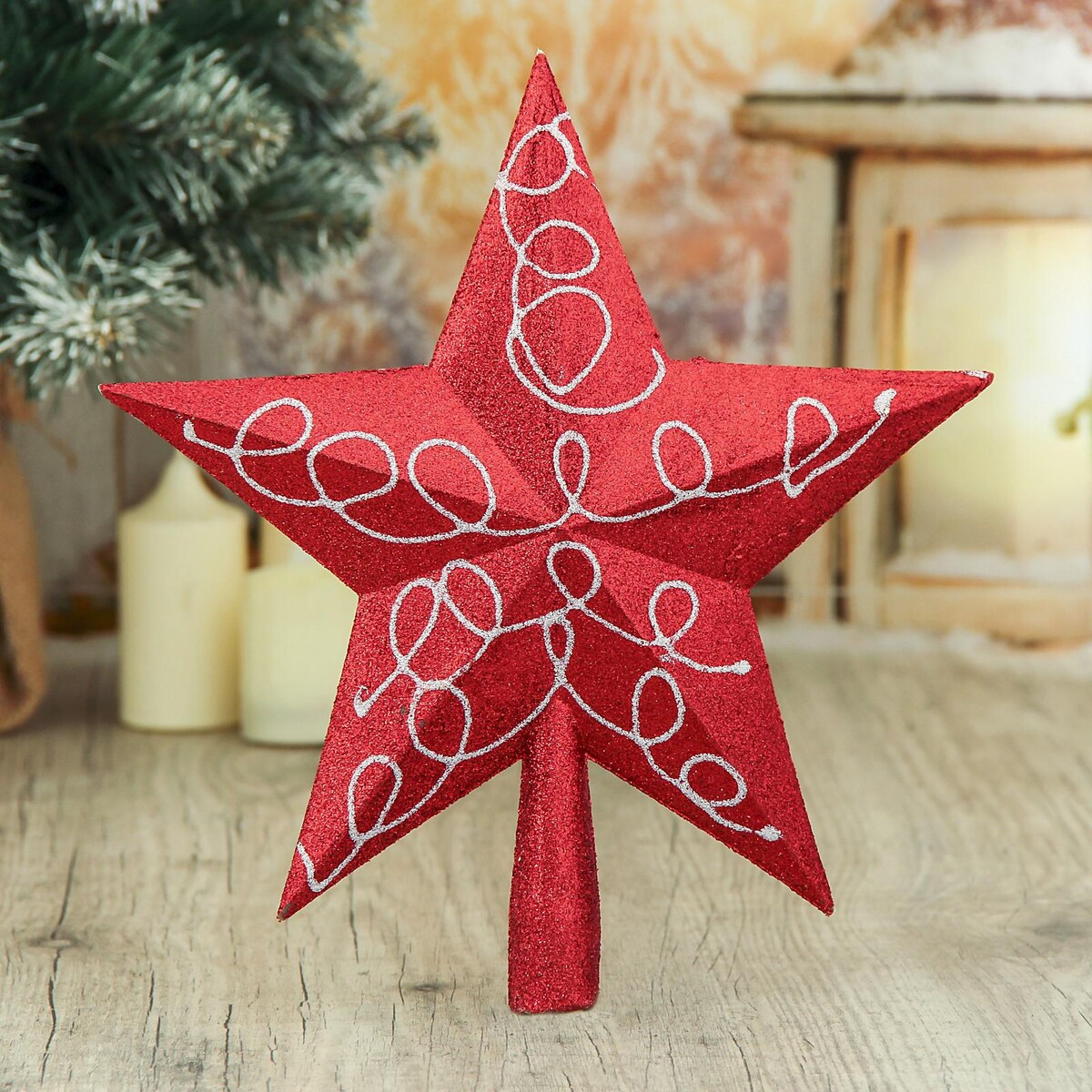 

Звезда на елку (верхушка) завитки, 22×23 см, бело-красный