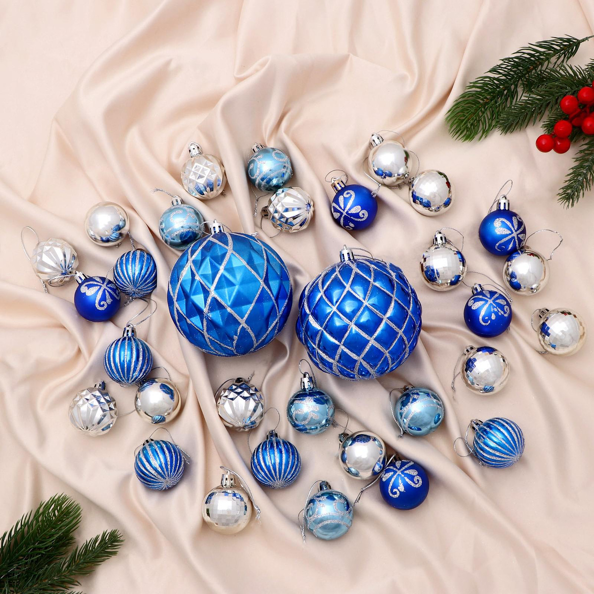 

Ёлочные игрушки, Серебристый;синий