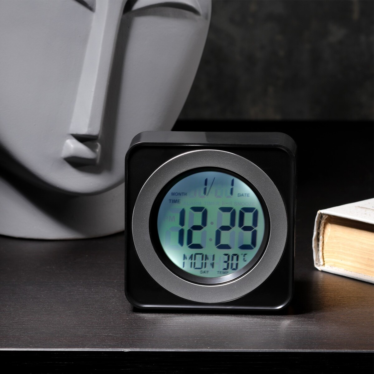 Будильник luazon lb-20, температура, подсветка срабатывает от хлопка, черный будильник luazon lb 16