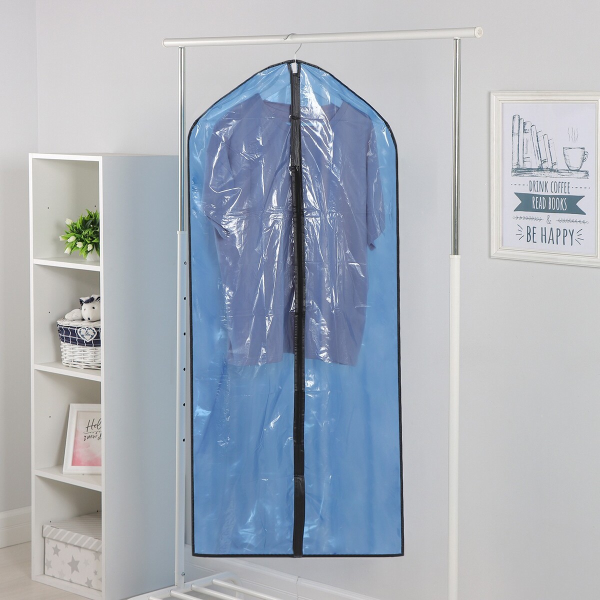Чехол для одежды доляна, 60×137 см, полиэтилен, цвет синий прозрачный кувшин мерный доляна 1 л прозрачный