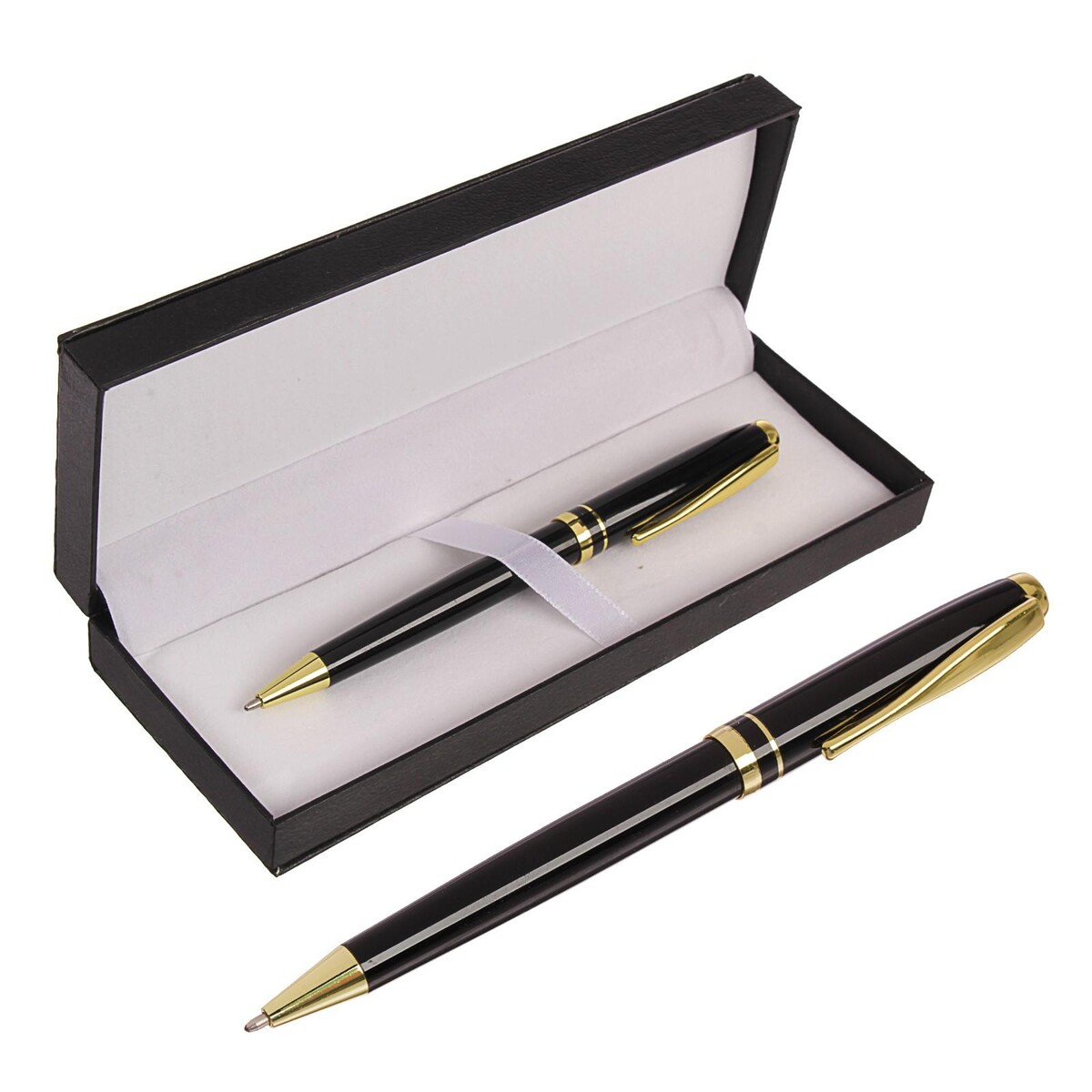 Ручка подарочная шариковая calligrata, в кожзам футляре, поворотная черная с золотом