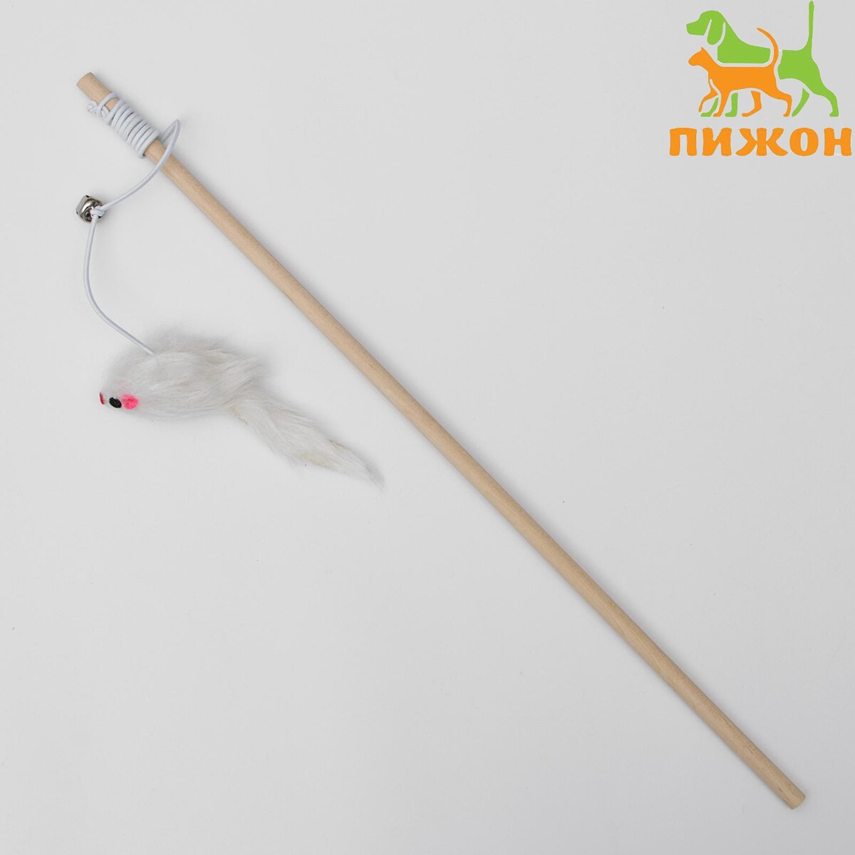 Дразнилка мышь на деревянной палочке, 36 см