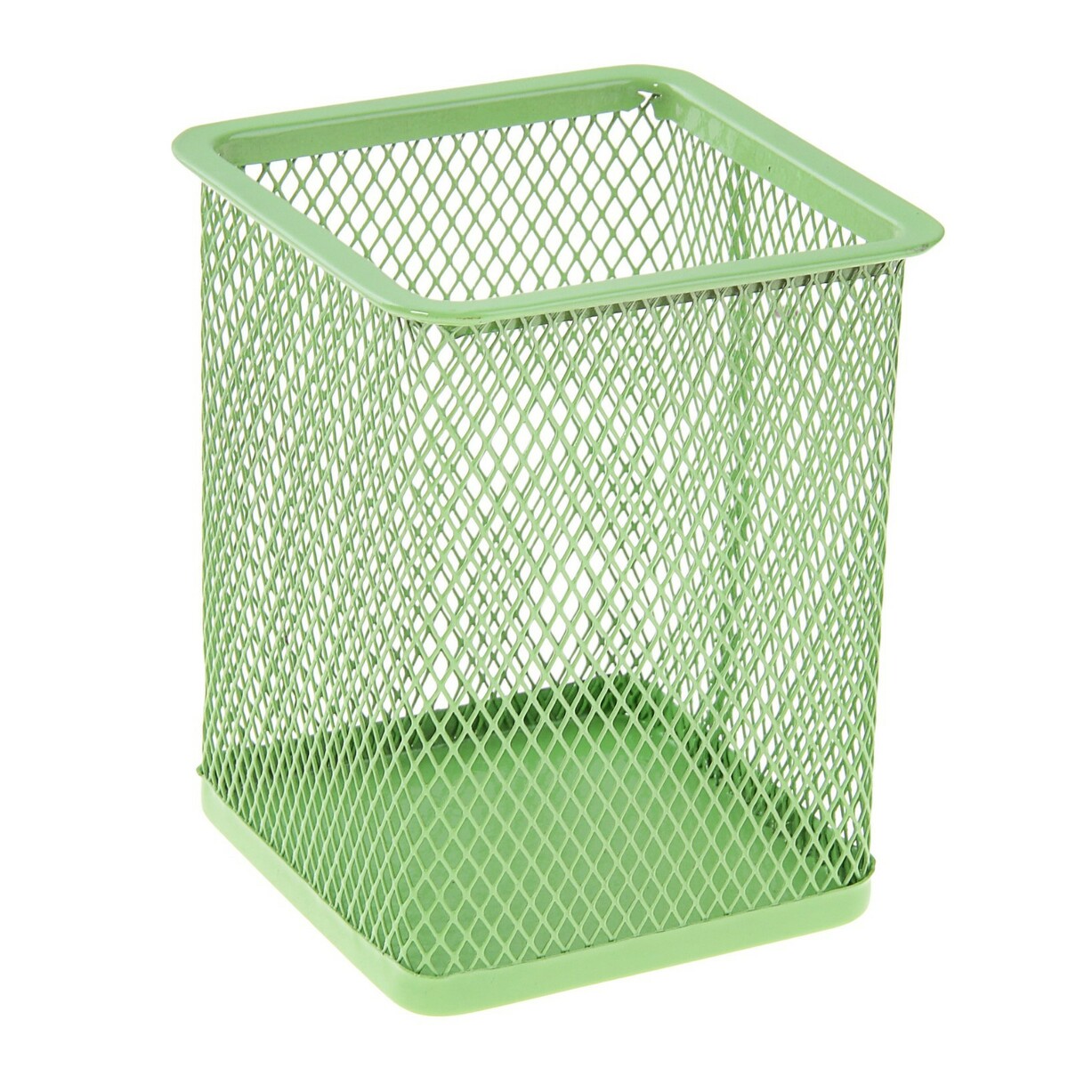 Стакан для пишущих принадлежностей, квадратный, металлическая сетка, зеленый подставка для канцелярских мелочей 3 отделения сетка металл фиолетовая