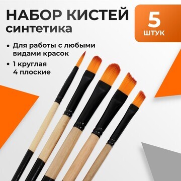 Набор кистей нейлон 5 штук: 1 круглая, 4