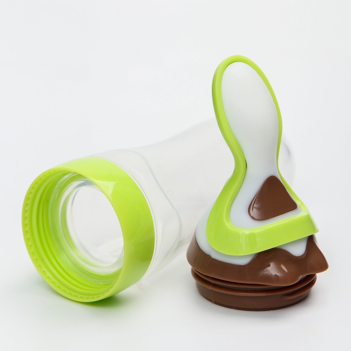 фото Бутылочка для кормления, силиконовая, с ложкой, от 5 мес., 90 мл, цвет зеленый крошка я