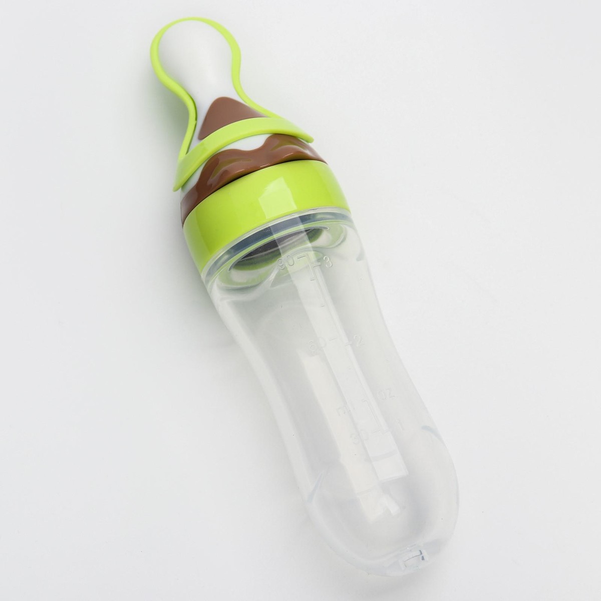 Бутылочка для кормления, силиконовая, с ложкой, от 5 мес., 90 мл, цвет зеленый шапочка для плавания torres bobbles силикон sw 12204gr зеленый