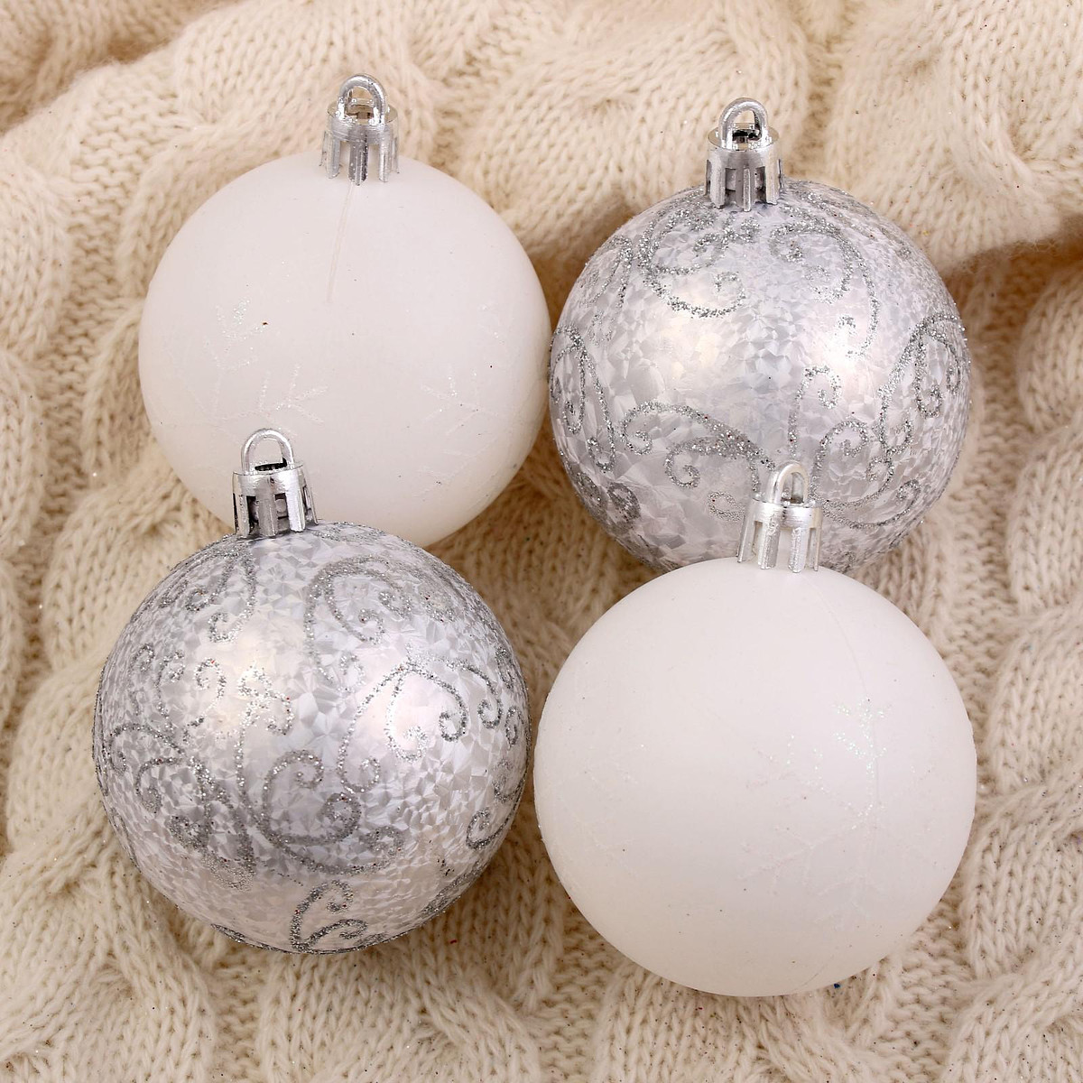 

Ёлочные игрушки, Белый;серебристый