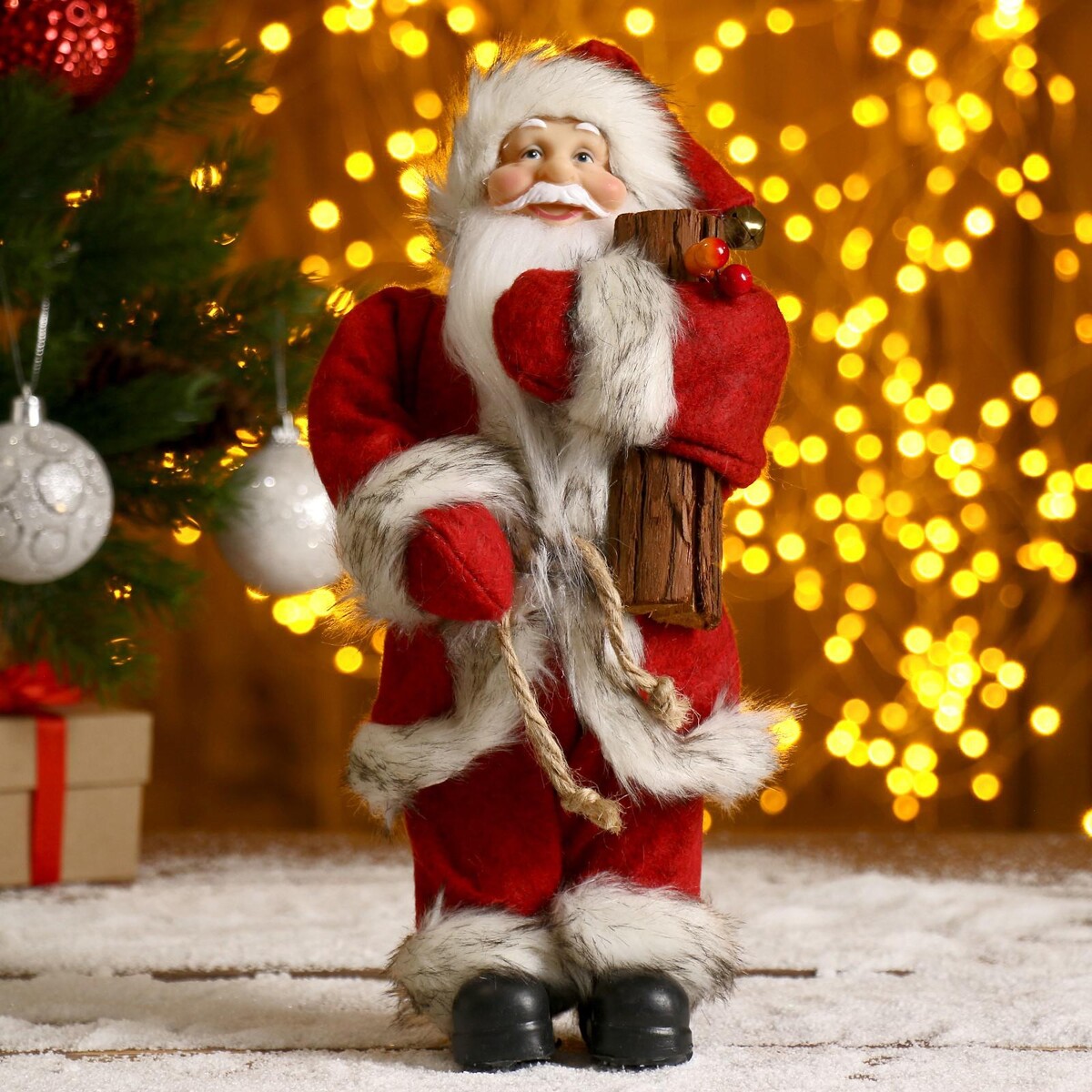 Дед мороз дед мороз в узорчатой шубке с ёлочкой 19 см коричнево красный