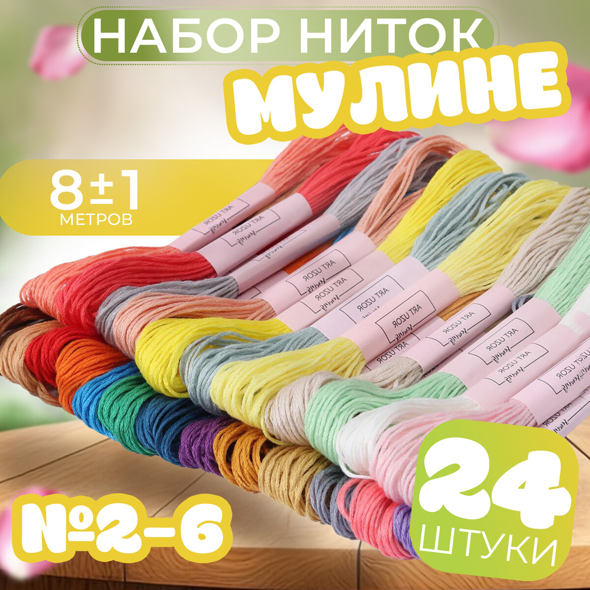 Набор ниток мулине, №2 - №6, 8 ± 1 м, 24 шт Арт Узор