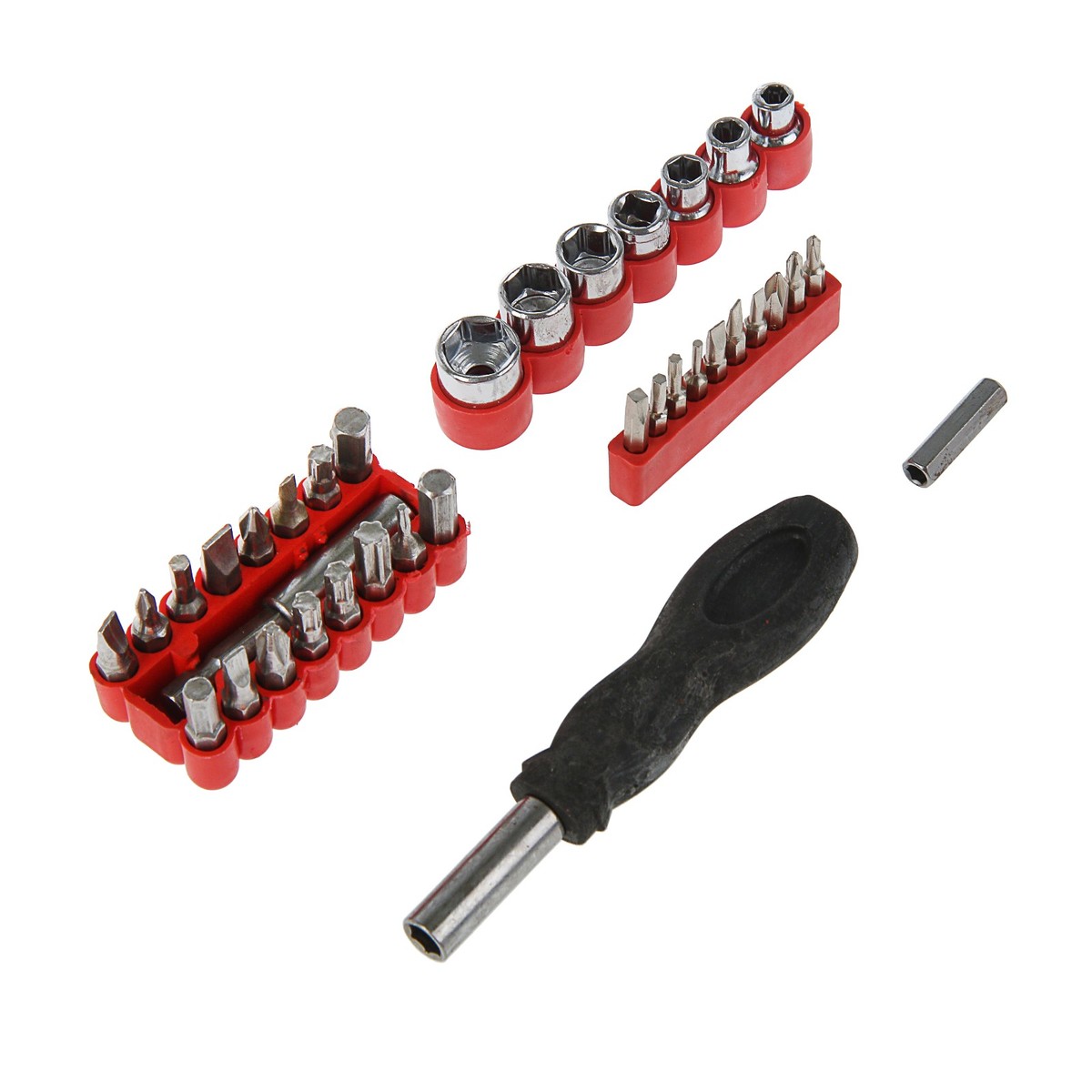 

Отвертка с набором бит и головок лом, пластиковая рукоятка, 36 предметов