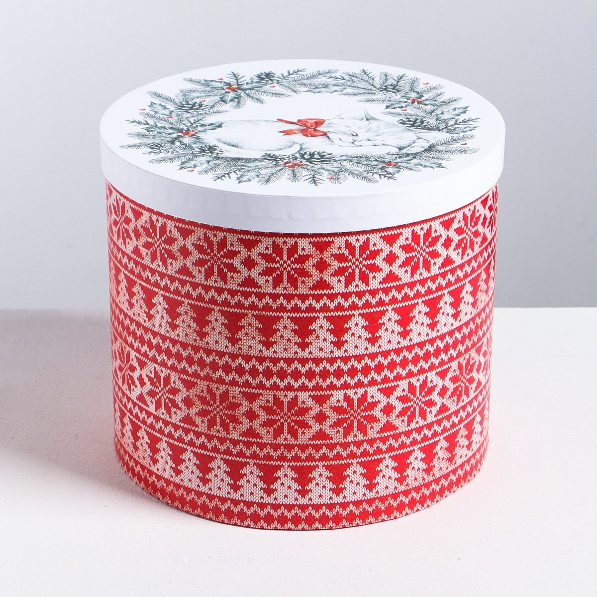 

Круглая подарочная коробка, Белый;красный