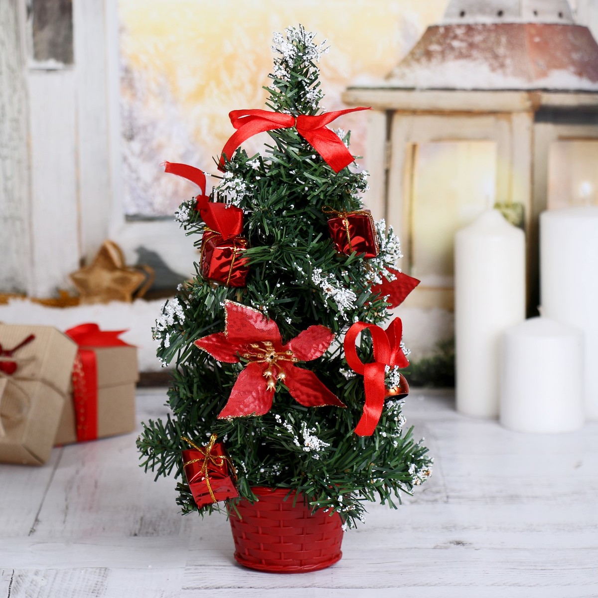 Ёлка декор новогодний декор ёлка в красном е с блестками 8 × 8 × 20 см
