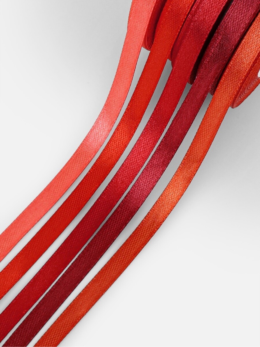 

Атласная лента, набор 5 шт., 6 мм, 23±1 м, красная, бордовая, Красный