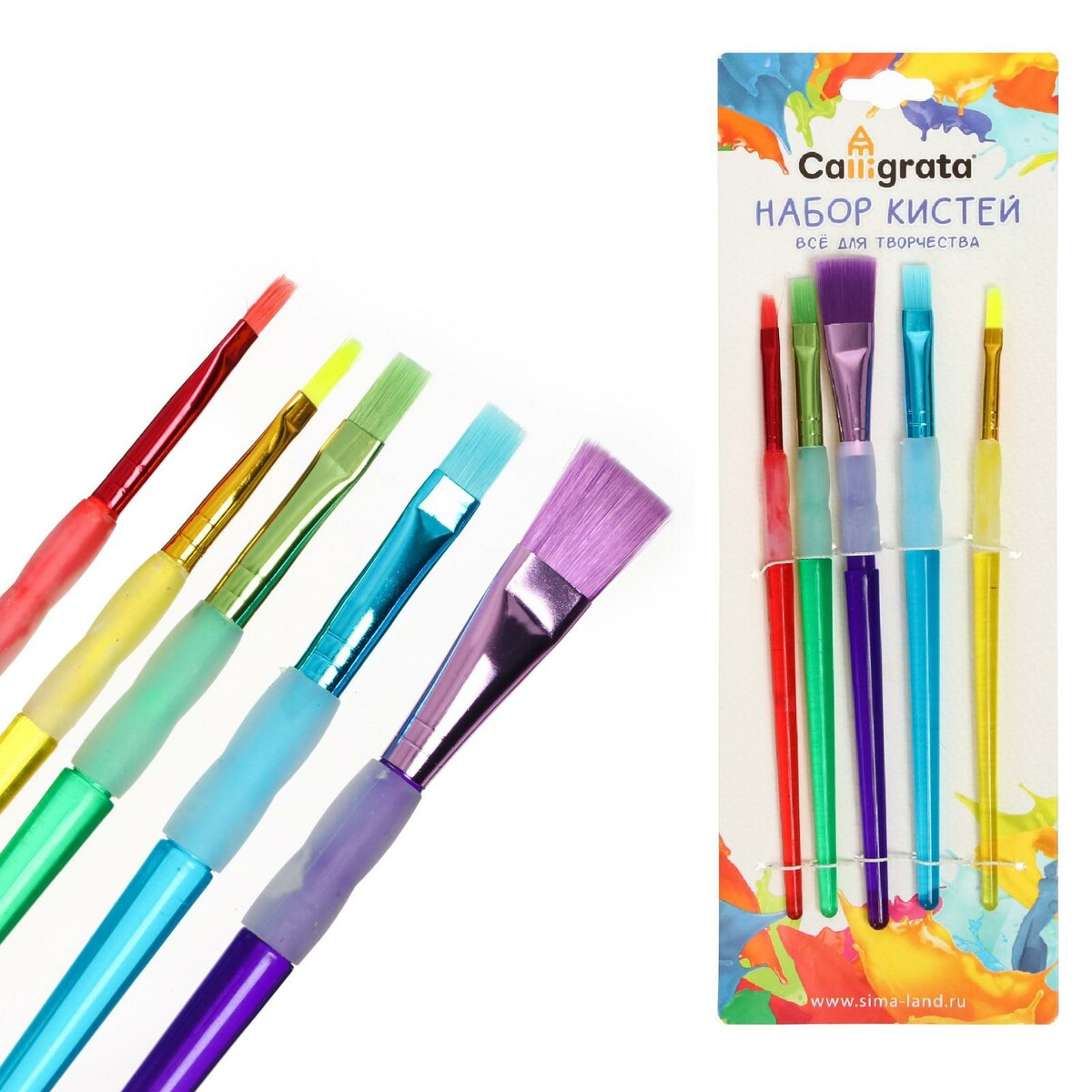 фото Набор кистей нейлон 5 штук, с цветными ручками, с резиновыми держателями calligrata