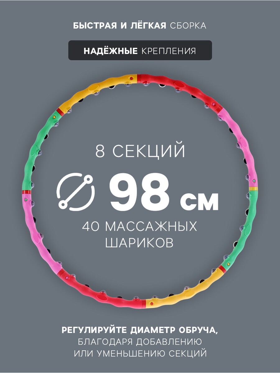 

Обруч массажный onlytop, d=98 см, разборный, разноцветный