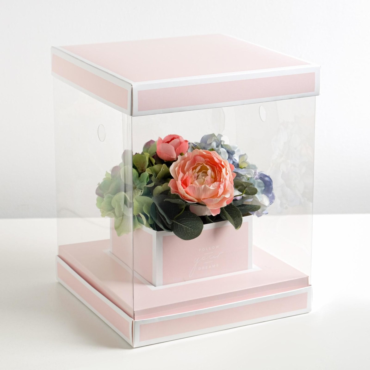 Коробка подарочная для цветов с вазой и pvc окнами складная, упаковка, follow your dreams, 23 х 30 х 23 см коробка для ов с вазой и pvc окнами складная 23 х 30 х 23 см