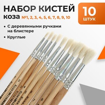 Набор кистей коза круглые 10 штук (№1,2,