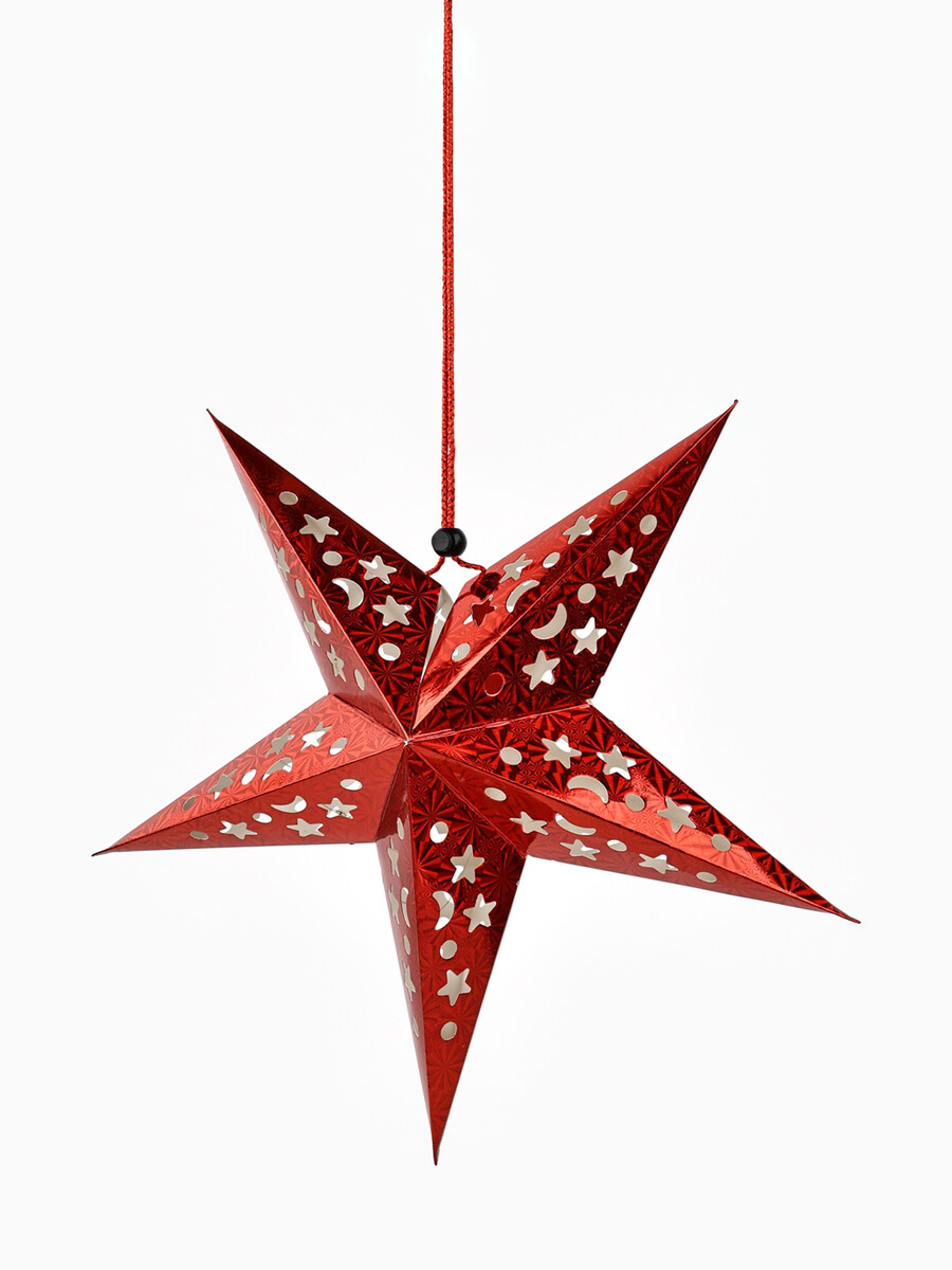 

Новогоднее елочное украшение звезда с гирляндой, Красный