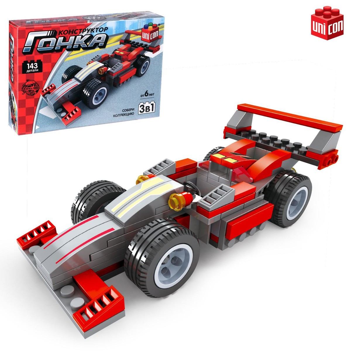 Конструктор гоночная машина 3 в 1 unicon гонка, 143 детали, 6+ раскраска danko toys гонка ргн 02 02