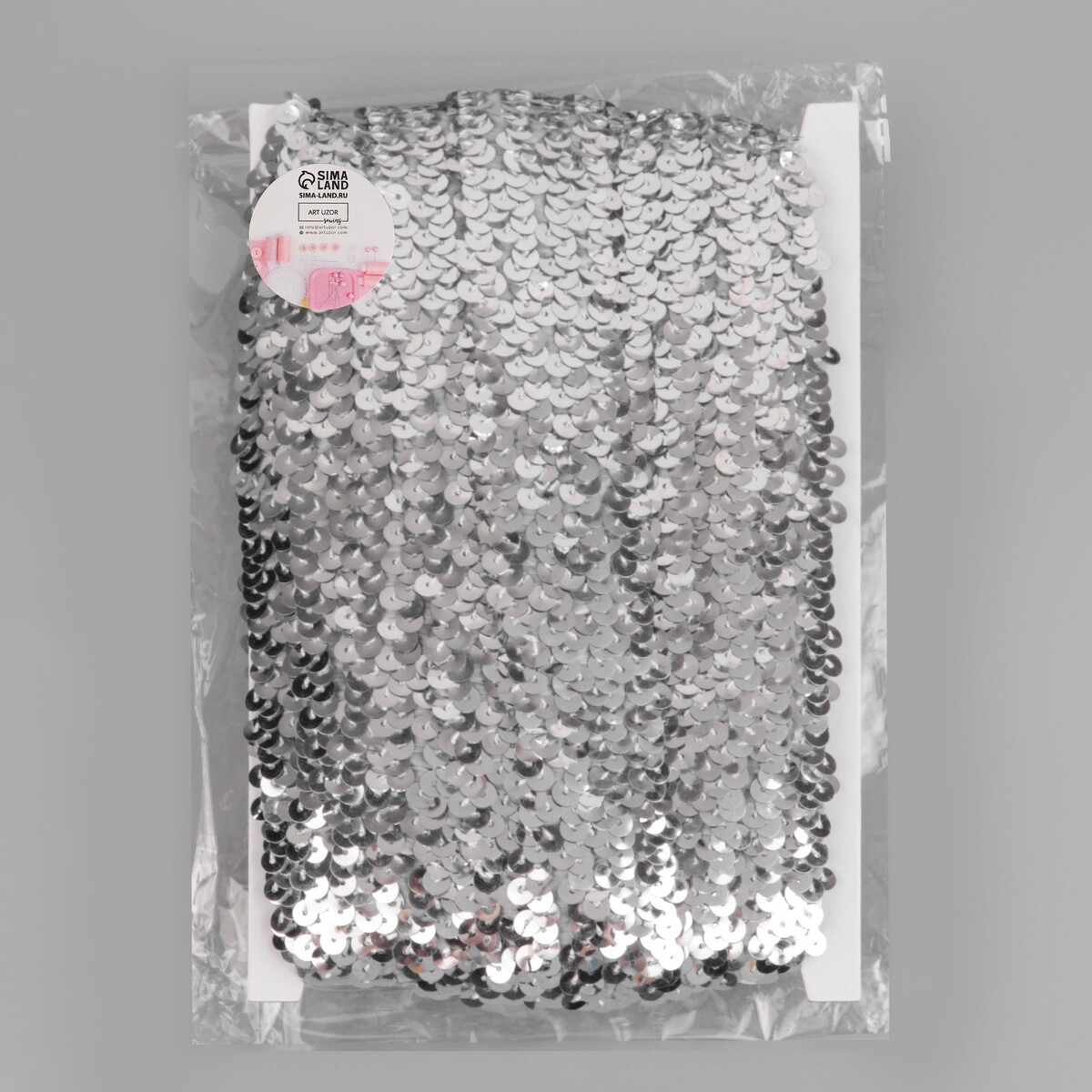 фото Тесьма декоративная с пайетками, на резинке, 3,5 см, 9 ± 0,5 м, цвет серебряный арт узор