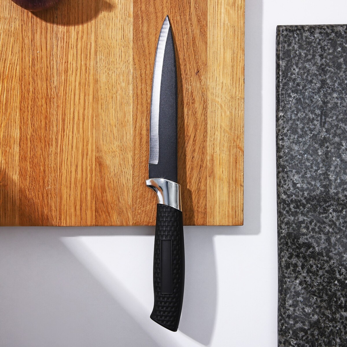 Нож кухонный с антиналипающим покрытием доляна губка для мытья посуды с ручкой доляна 24×5 см металл микс