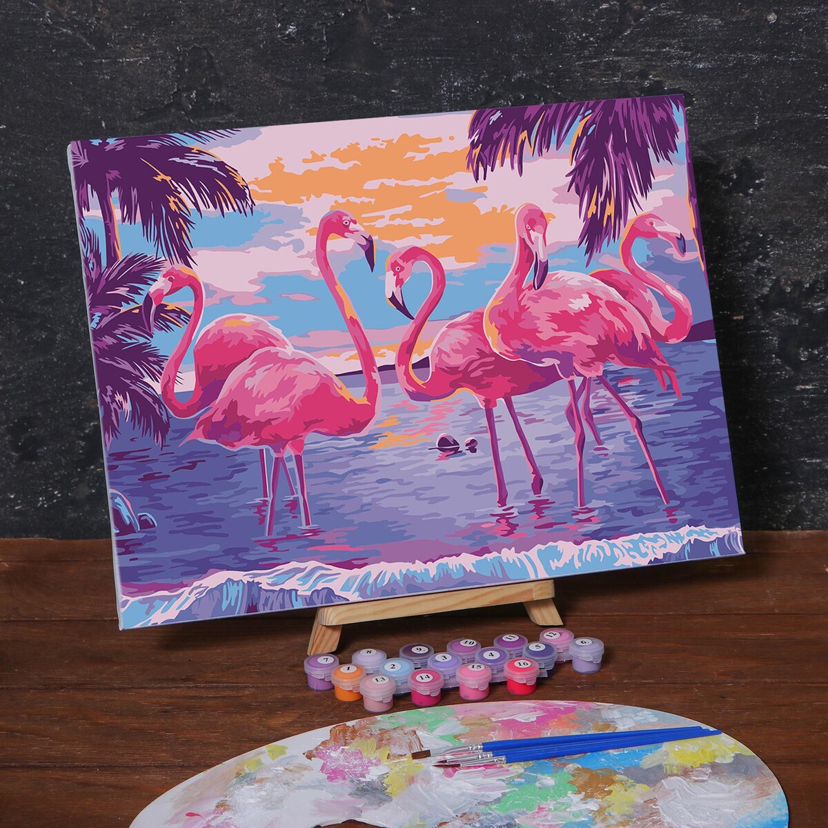 Картина по номерам на холсте с подрамником картина по номерам три фламинго 16 5х13см art idea