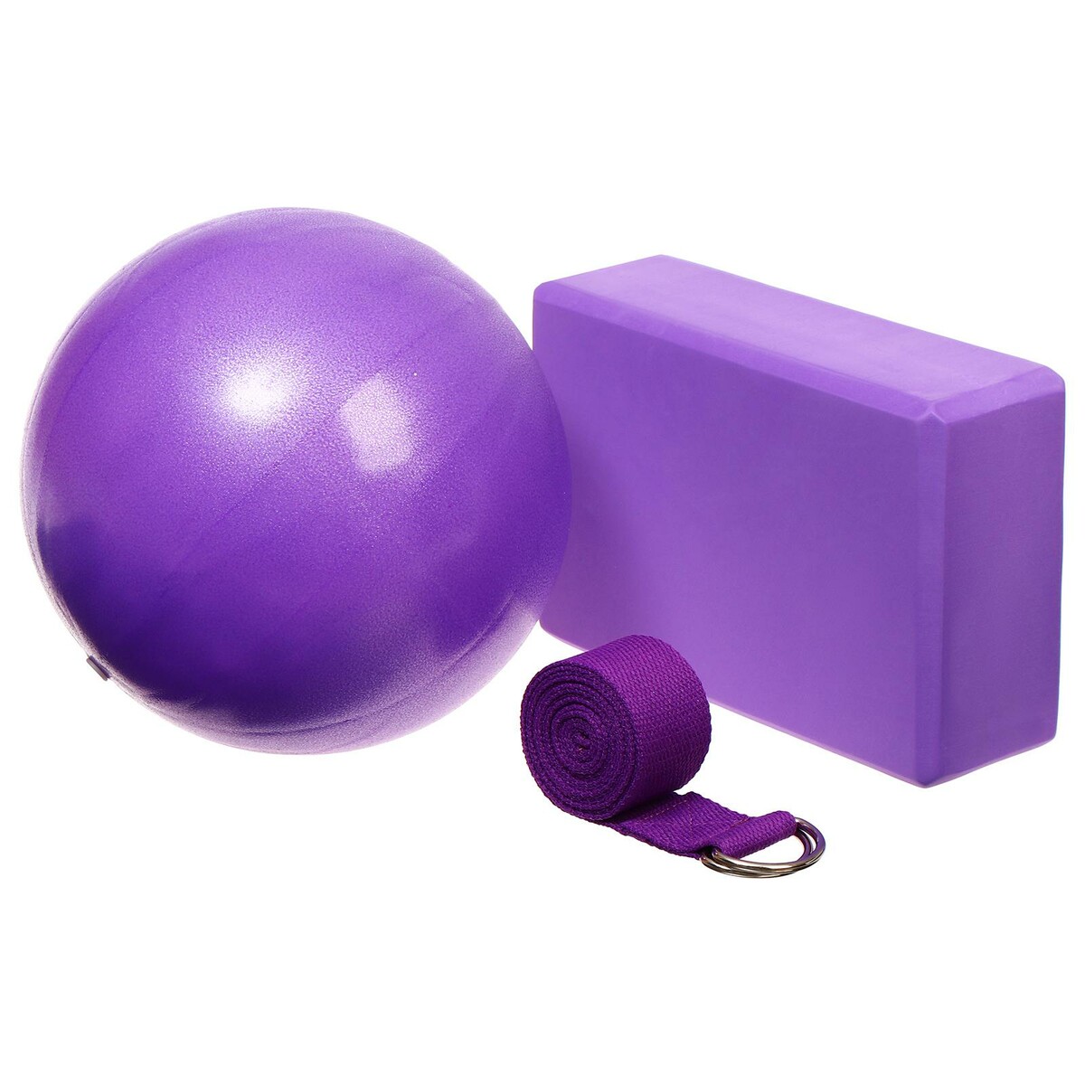 фото Набор для йоги sangh: блок, ремень, мяч, цвет фиолетовый