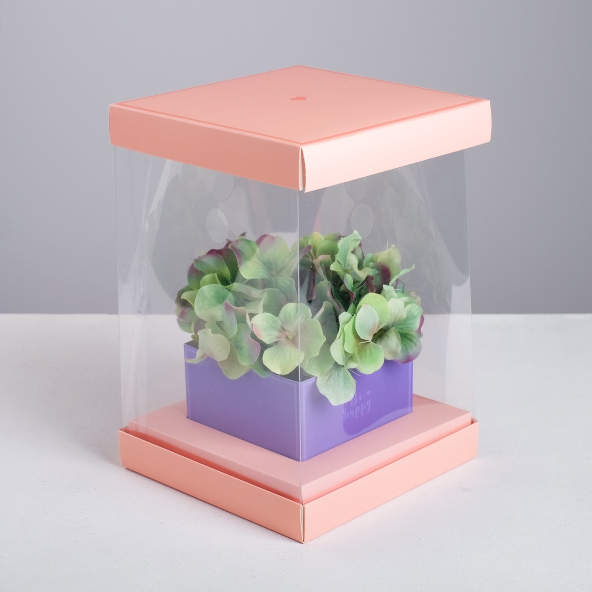 Коробка подарочная для цветов с вазой и pvc окнами складная, упаковка, коробка для ов с вазой и pvc окнами складная розовый 23 х 30 х 23 см