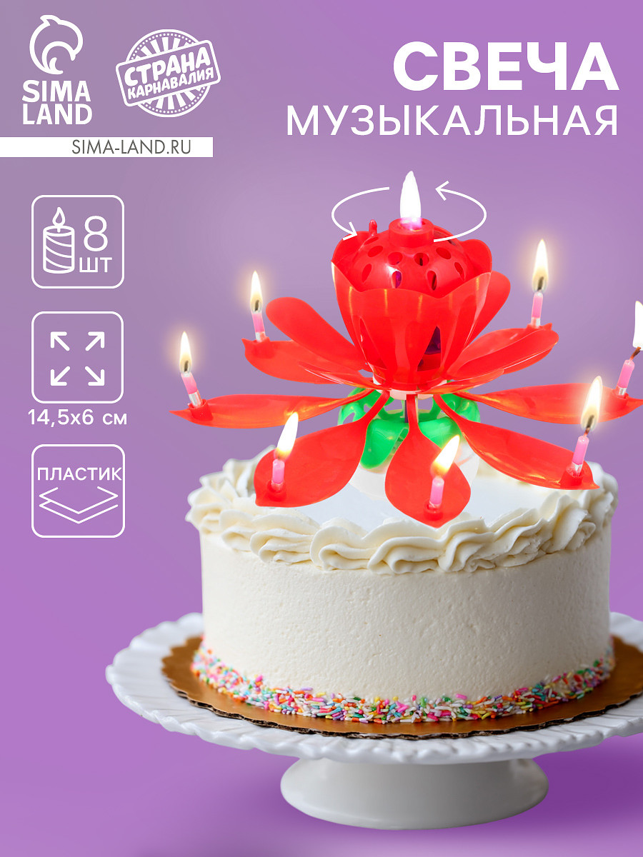 

Свеча для торта музыкальная, Красный