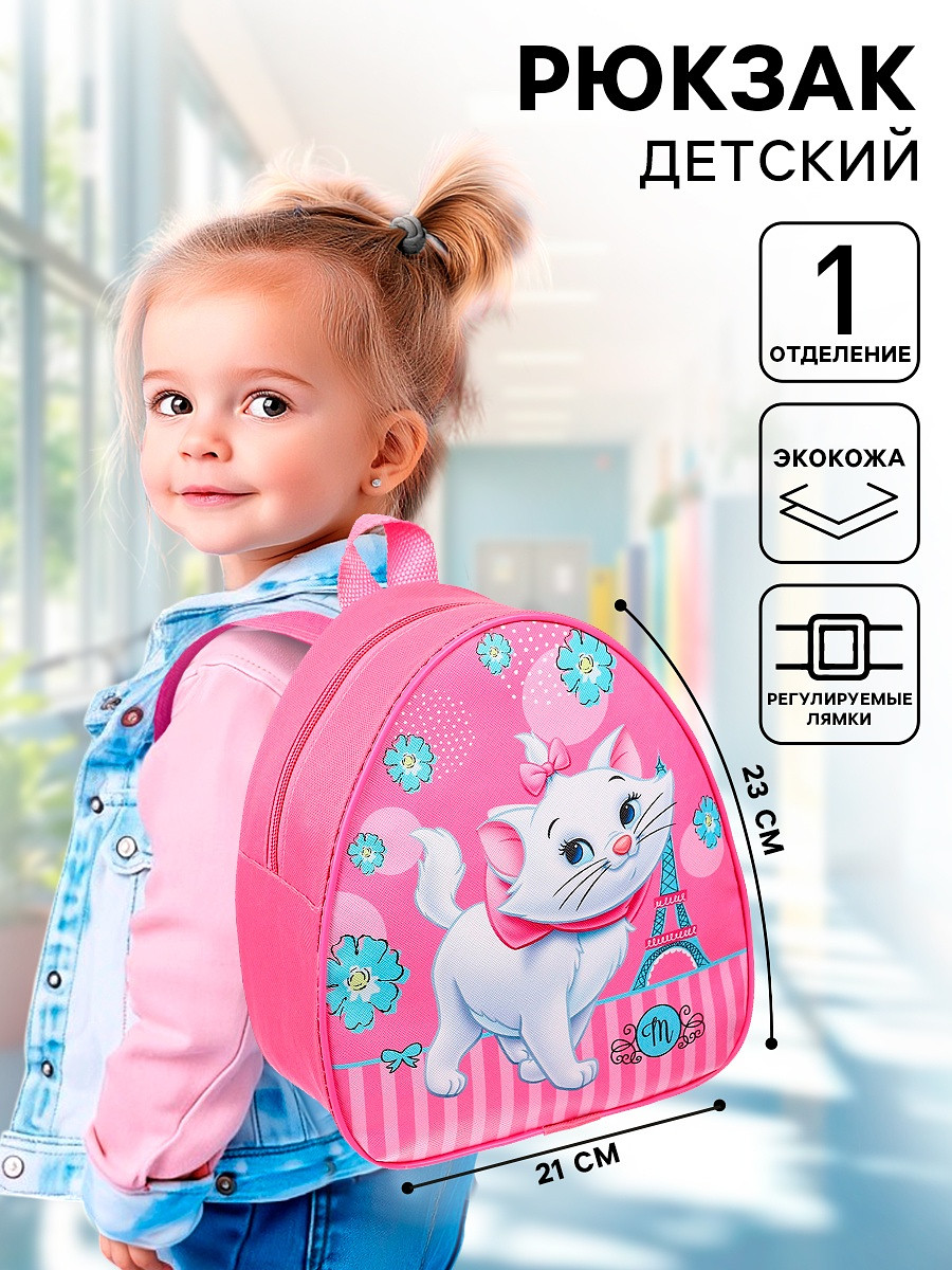 

Рюкзак детский для девочки, на молнии, розовый, 23×21×10 см, коты аристократы, Розовый;белый